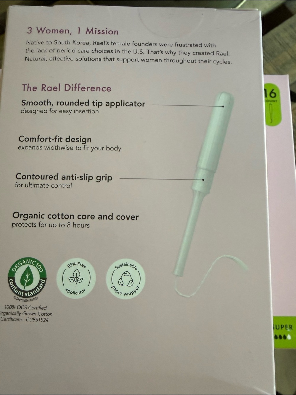 3- Rael Organic Cotton Tampons -  (16 Count) each box. - Picture 5 of 5